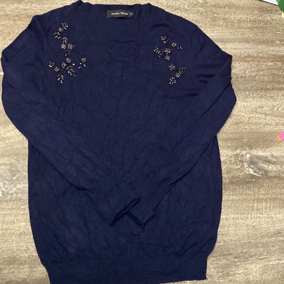 Elegant Ivanka Trump Rayon& Spandex material sweater Blue w/ beaded flowers,All Products : American Fashion Style Bags On Sale